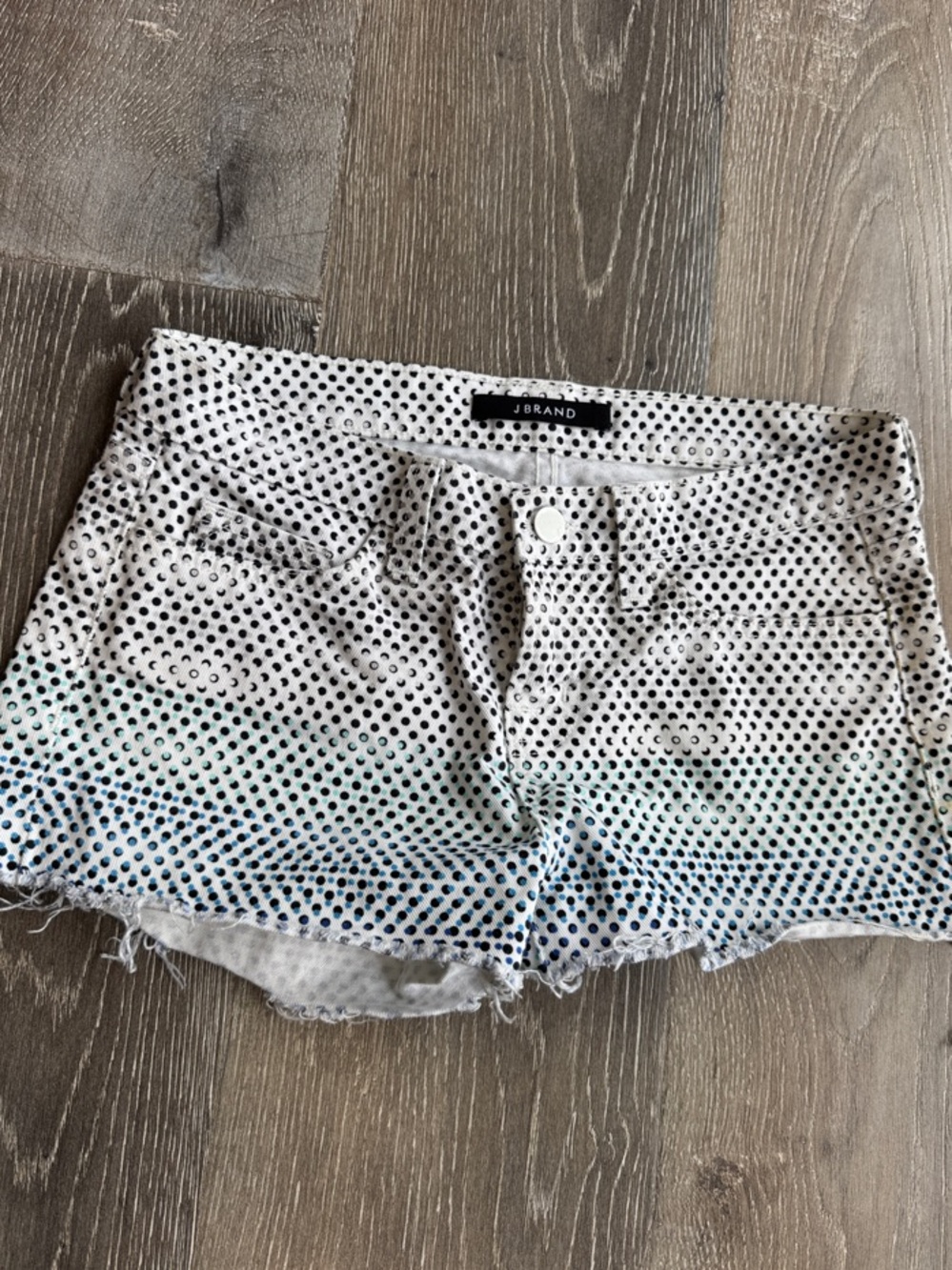 J Brand White Polka Dot Denim Cutoff Shorts AZ0503